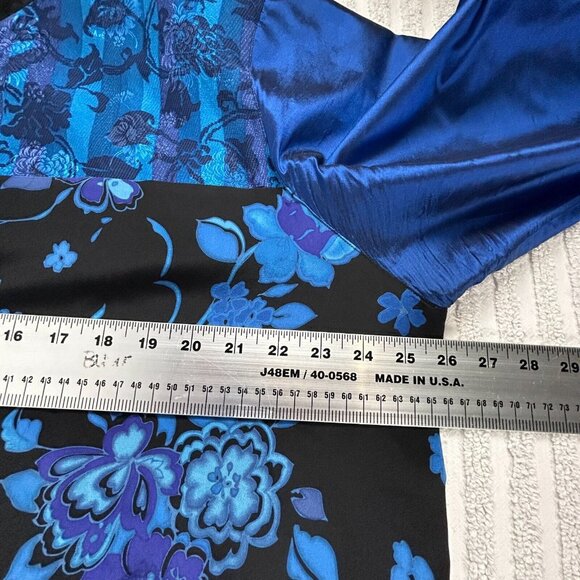 Koos Of Course Women's Long Sleeve Button Down Top Silk 1X Blue Floral Patchwork - Picture 8 of 9